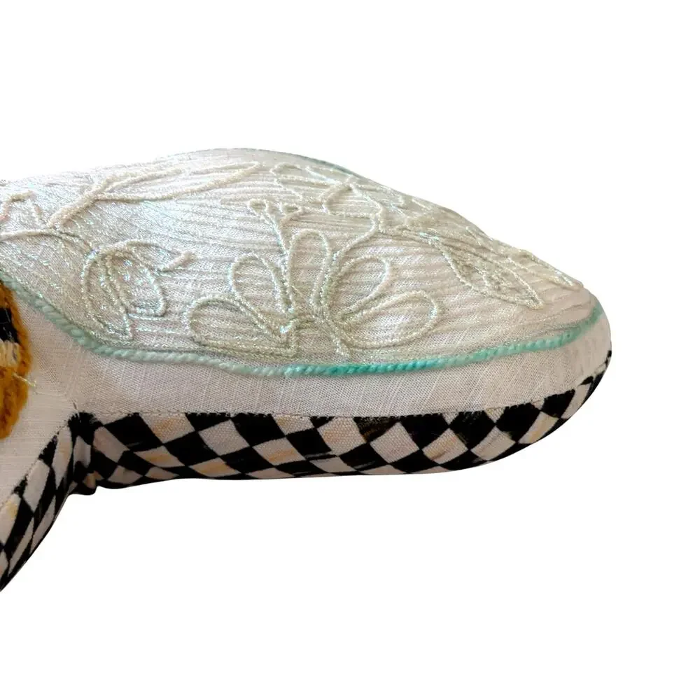 NEW Mackenzie Childs Bee Shaped Decorative Pillow 18x16 Courtly Check